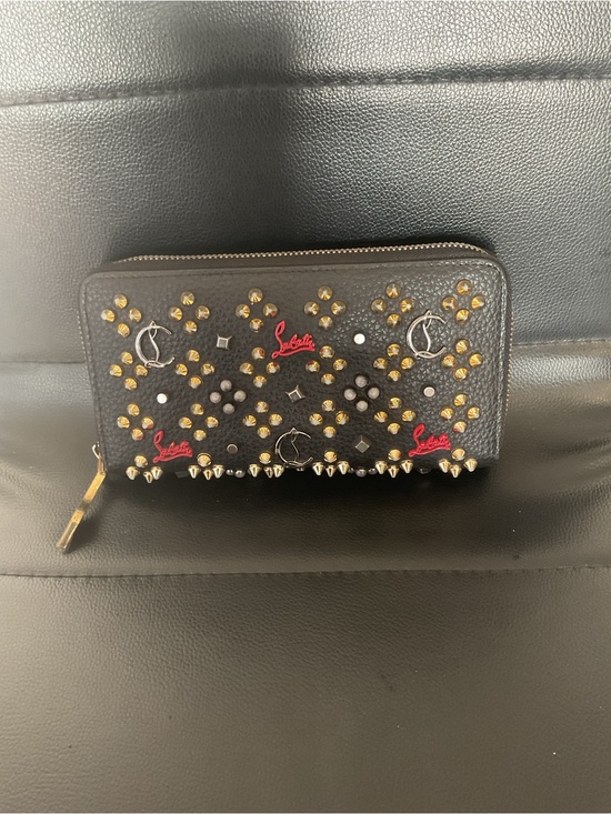 Christian Louboutin Handbags - Christian Louboutin Black Studded Zip-Around Wallet with Red Logo Accents